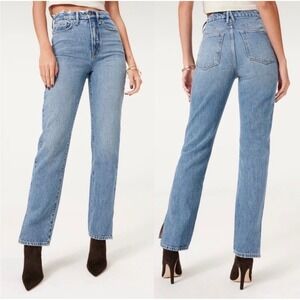 Good American Jeans 25 Good Boy Blue 941 High Rise Straight Leg Boyfriend Split